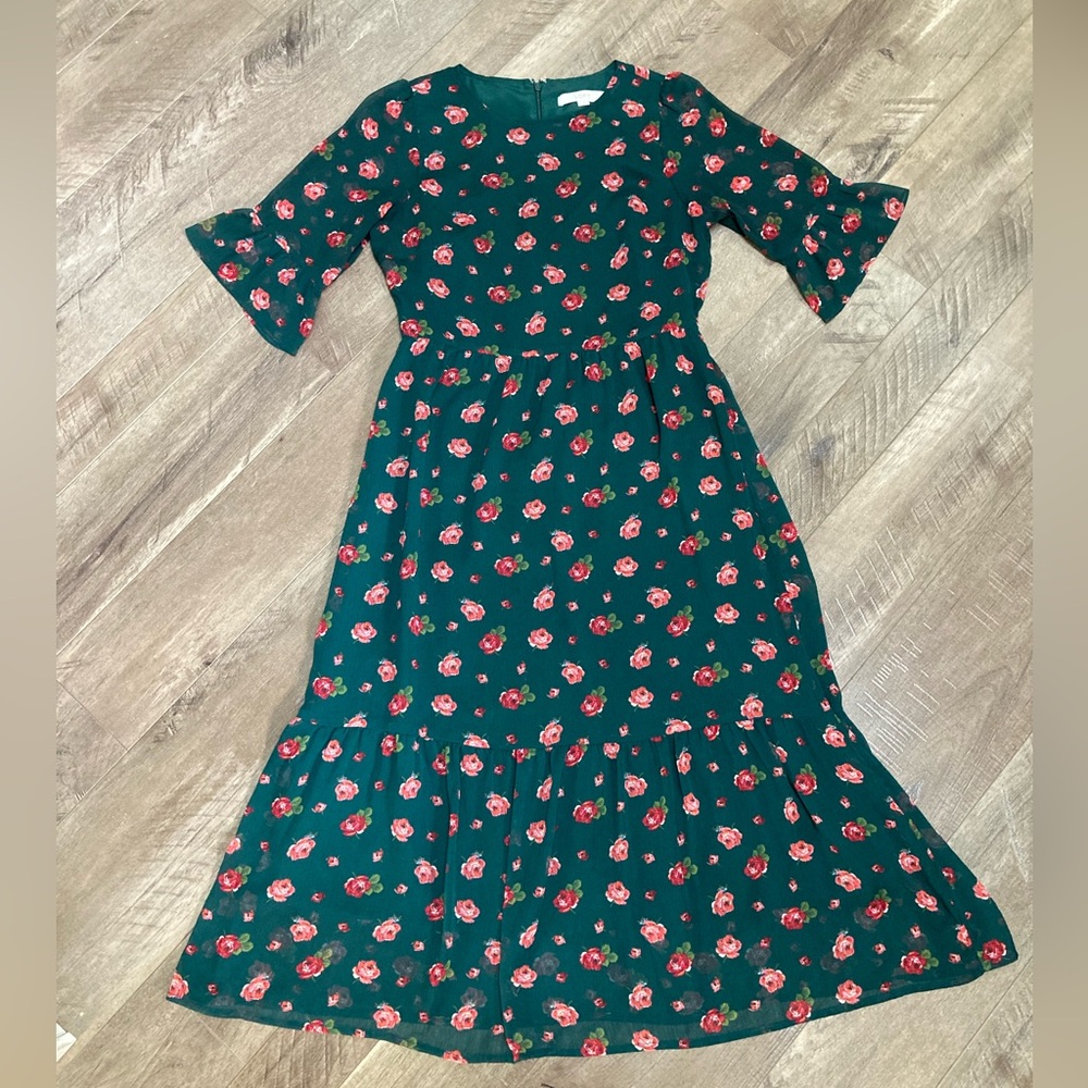 Loft Floral Green Midi Dress